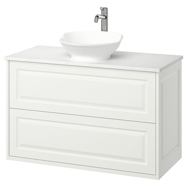 TÄNNFORSEN / VÄSTERSJÖN wash-stnd w drawers/wash-basin/tap, white/white marble effect, 102x49x79 cm