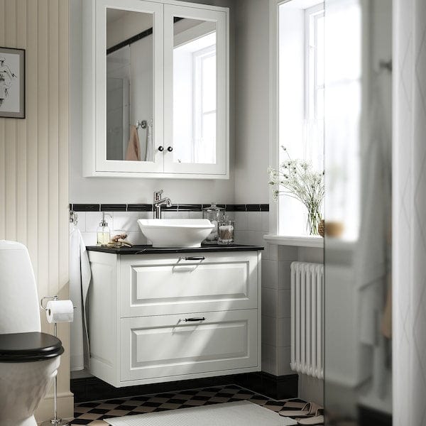 Ikea TÄNNFORSEN / VÄSTERSJÖN - Washbasin/drawer/misc cabinet, white/black marble effect,82x49x79 cm