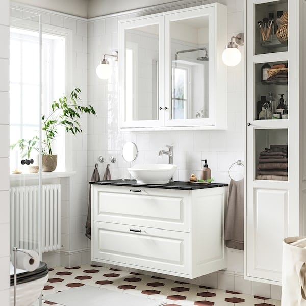 Ikea TÄNNFORSEN / VÄSTERSJÖN - Washbasin/drawer/misc cabinet, white/black marble effect,102x49x79 cm