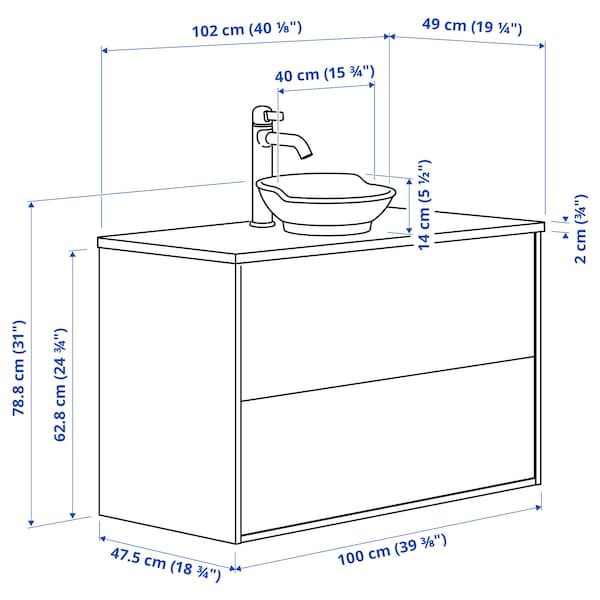Ikea TÄNNFORSEN / VÄSTERSJÖN - Washbasin/drawer/misc cabinet, white/black marble effect,102x49x79 cm