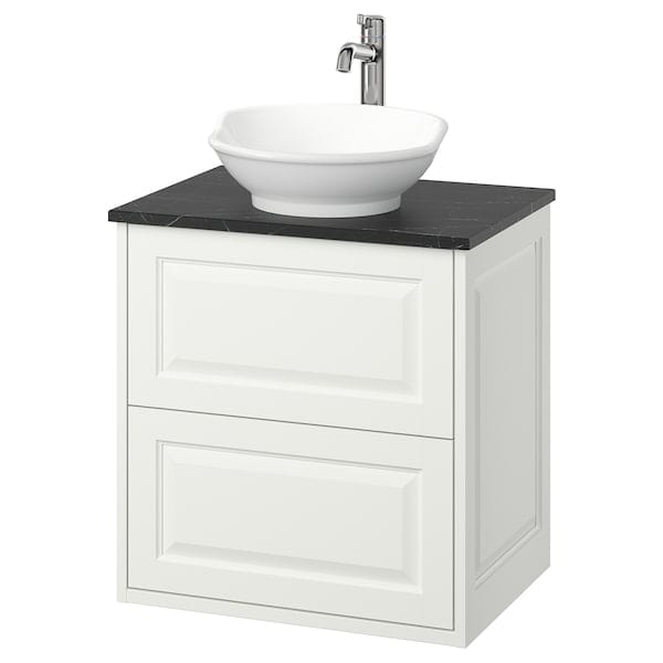 Ikea TÄNNFORSEN / VÄSTERSJÖN - Washbasin/drawer/misc cabinet, white/black marble effect,62x49x79 cm