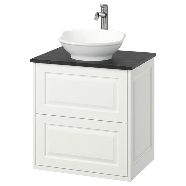 TÄNNFORSEN / VÄSTERSJÖN wash-stnd w drawers/wash-basin/tap, white/black marble effect, 62x49x79 cm