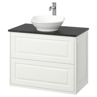 TÄNNFORSEN / VÄSTERSJÖN wash-stnd w drawers/wash-basin/tap, white/black marble effect, 82x49x79 cm