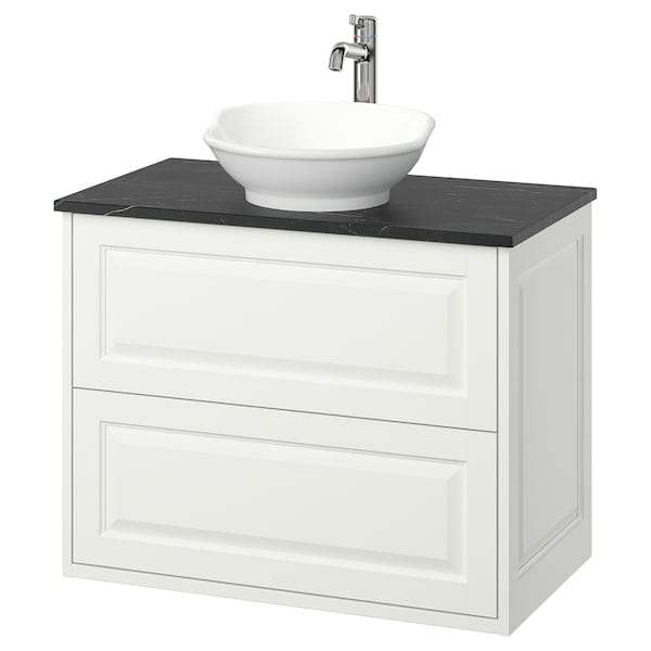 TÄNNFORSEN / VÄSTERSJÖN - Washbasin/drawer/misc cabinet, white/black marble effect,82x49x79 cm
