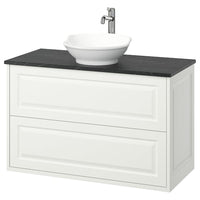 TÄNNFORSEN / VÄSTERSJÖN wash-stnd w drawers/wash-basin/tap, white/black marble effect, 102x49x79 cm