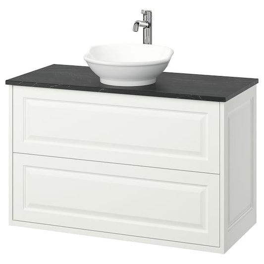 Ikea TÄNNFORSEN / VÄSTERSJÖN - Washbasin/drawer/misc cabinet, white/black marble effect,102x49x79 cm