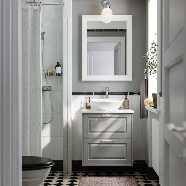 Ikea TÄNNFORSEN / VÄSTERSJÖN - Washbasin/drawer/misc cabinet, light gray/white marble effect,62x49x79 cm