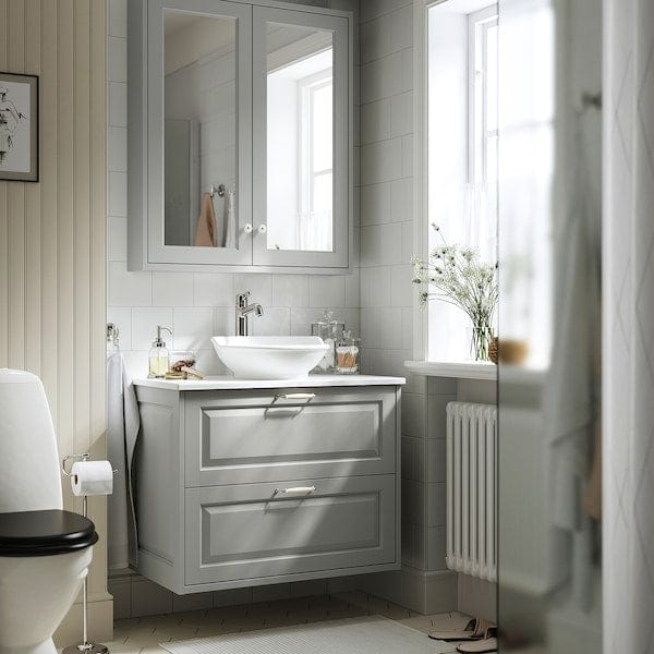 Ikea TÄNNFORSEN / VÄSTERSJÖN - Washbasin/drawer/misc cabinet, light gray/white marble effect,82x49x79 cm