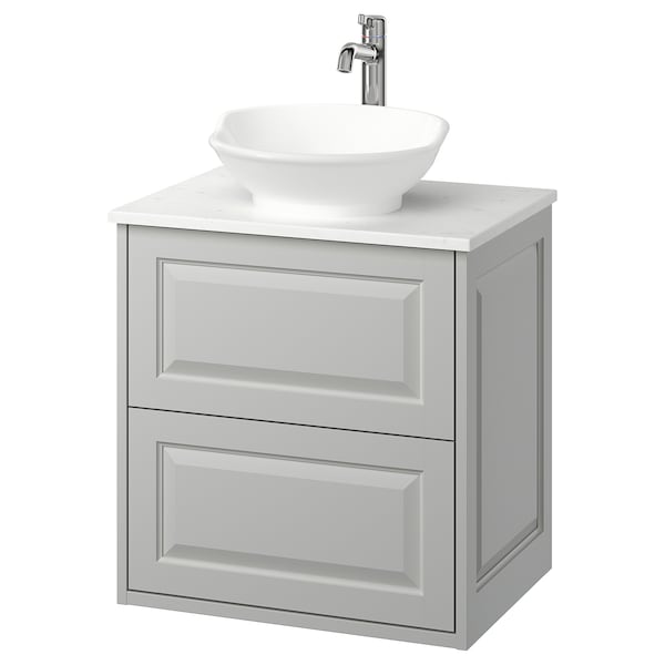 Ikea TÄNNFORSEN / VÄSTERSJÖN - Washbasin/drawer/misc cabinet, light gray/white marble effect,62x49x79 cm