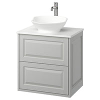 TÄNNFORSEN / VÄSTERSJÖN wash-stnd w drawers/wash-basin/tap, light grey/white marble effect, 62x49x79 cm