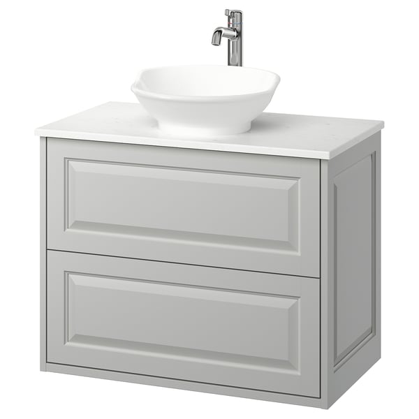 TÄNNFORSEN / VÄSTERSJÖN wash-stnd w drawers/wash-basin/tap, light grey/white marble effect, 82x49x79 cm