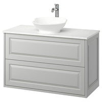 TÄNNFORSEN / VÄSTERSJÖN wash-stnd w drawers/wash-basin/tap, light grey/white marble effect, 102x49x79 cm