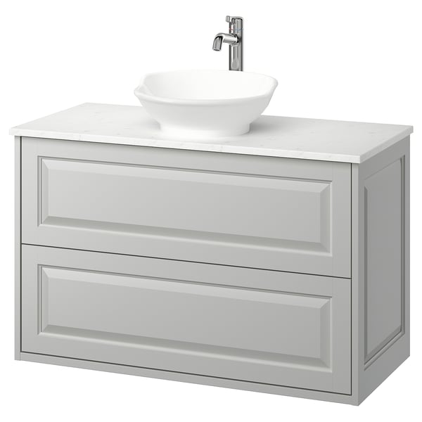 TÄNNFORSEN / VÄSTERSJÖN wash-stnd w drawers/wash-basin/tap, light grey/white marble effect, 102x49x79 cm