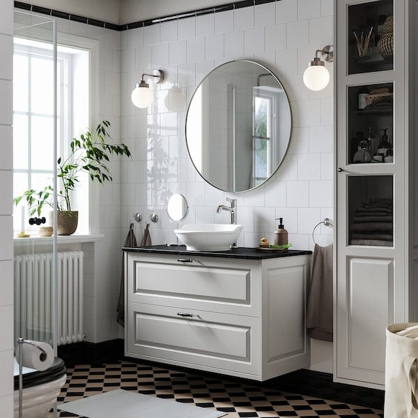 Ikea TÄNNFORSEN / VÄSTERSJÖN - Washbasin/drawer/misc cabinet, light gray/black marble effect,102x49x79 cm