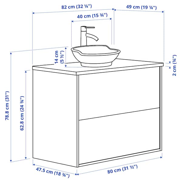 Ikea TÄNNFORSEN / VÄSTERSJÖN - Washbasin/drawer/misc cabinet, light gray/black marble effect,82x49x79 cm