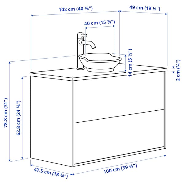 Ikea TÄNNFORSEN / VÄSTERSJÖN - Washbasin/drawer/misc cabinet, light gray/black marble effect,102x49x79 cm