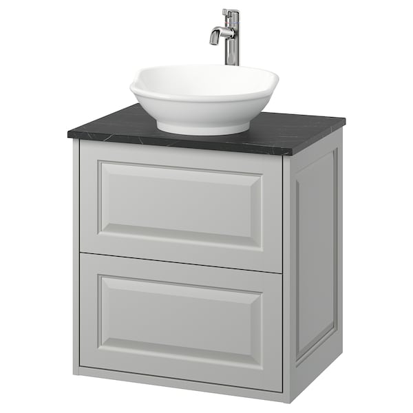 Ikea TÄNNFORSEN / VÄSTERSJÖN - Washbasin/drawer/misc cabinet, light gray/black marble effect,62x49x79 cm