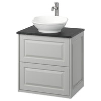 TÄNNFORSEN / VÄSTERSJÖN wash-stnd w drawers/wash-basin/tap, light grey/black marble effect, 62x49x79 cm