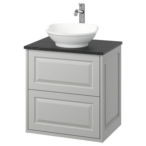 TÄNNFORSEN / VÄSTERSJÖN - Washbasin/drawer/misc cabinet, light gray/black marble effect,62x49x79 cm