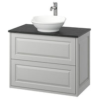 TÄNNFORSEN / VÄSTERSJÖN wash-stnd w drawers/wash-basin/tap, light grey/black marble effect, 82x49x79 cm