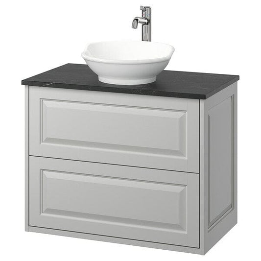 Ikea TÄNNFORSEN / VÄSTERSJÖN - Washbasin/drawer/misc cabinet, light gray/black marble effect,82x49x79 cm