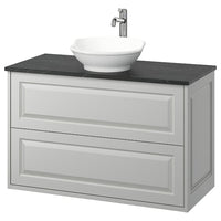 TÄNNFORSEN / VÄSTERSJÖN wash-stnd w drawers/wash-basin/tap, light grey/black marble effect, 102x49x79 cm