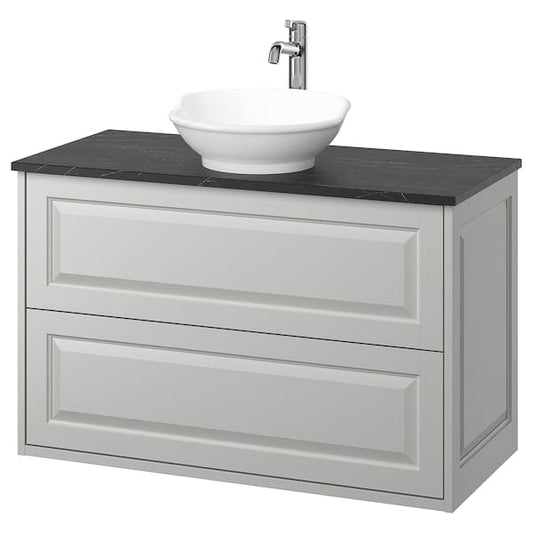 Ikea TÄNNFORSEN / VÄSTERSJÖN - Washbasin/drawer/misc cabinet, light gray/black marble effect,102x49x79 cm