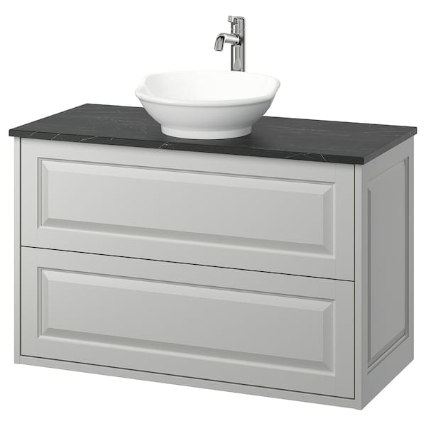 TÄNNFORSEN / VÄSTERSJÖN - Washbasin/drawer/misc cabinet, light gray/black marble effect,102x49x79 cm