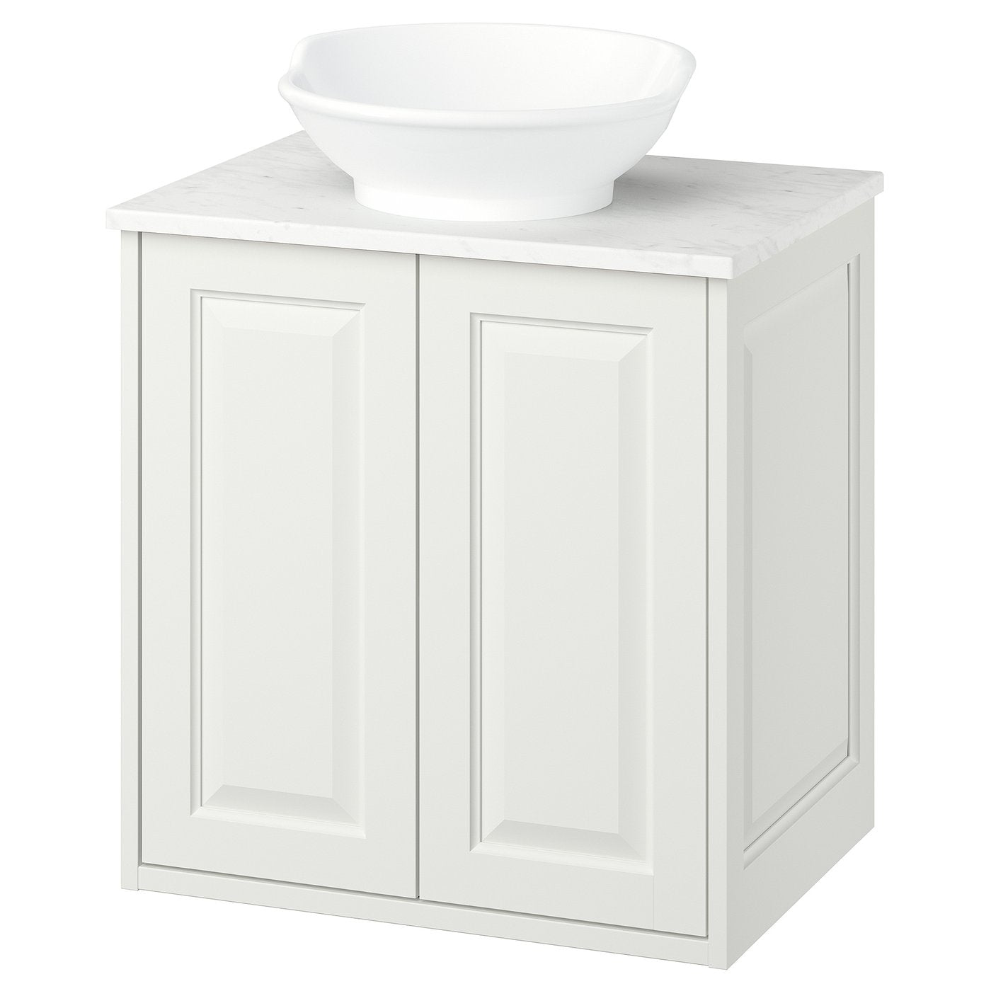 TÄNNFORSEN / VÄSTERSJÖN wash-stnd w doors/wash-basin, white/white marble effect, 62x49x79 cm