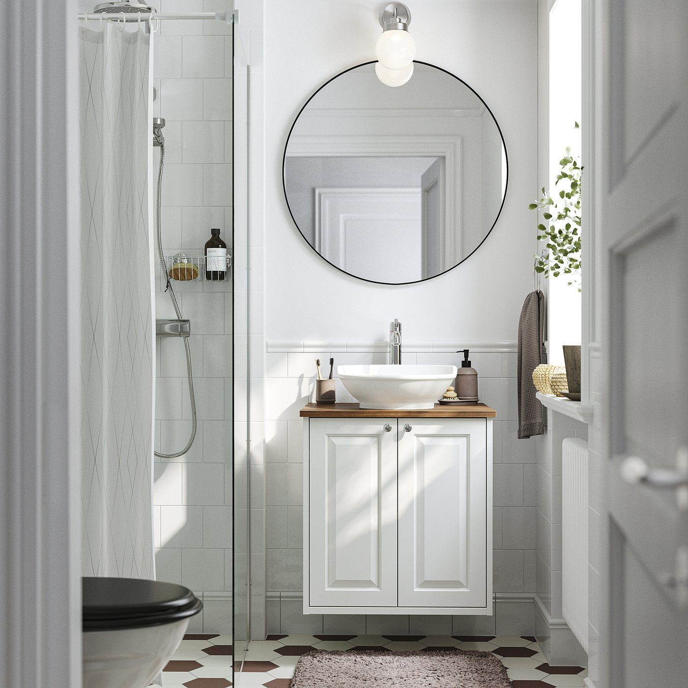 TÄNNFORSEN / VÄSTERSJÖN wash-stnd w doors/wash-basin, white/brown walnut effect, 62x49x79 cm