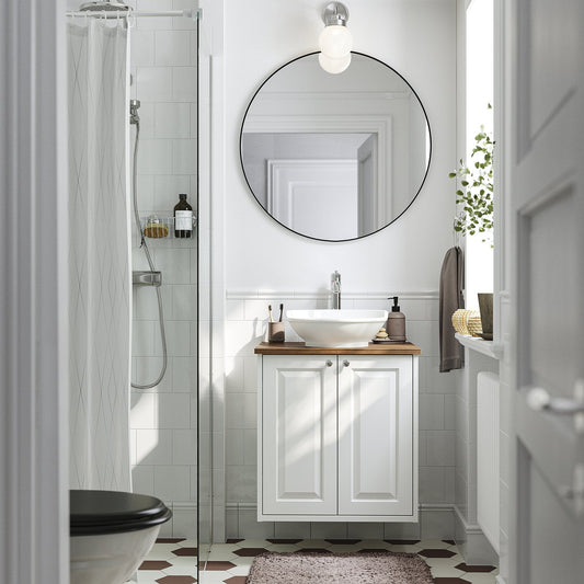 TÄNNFORSEN / VÄSTERSJÖN wash-stnd w doors/wash-basin, white/brown walnut effect, 62x49x79 cm