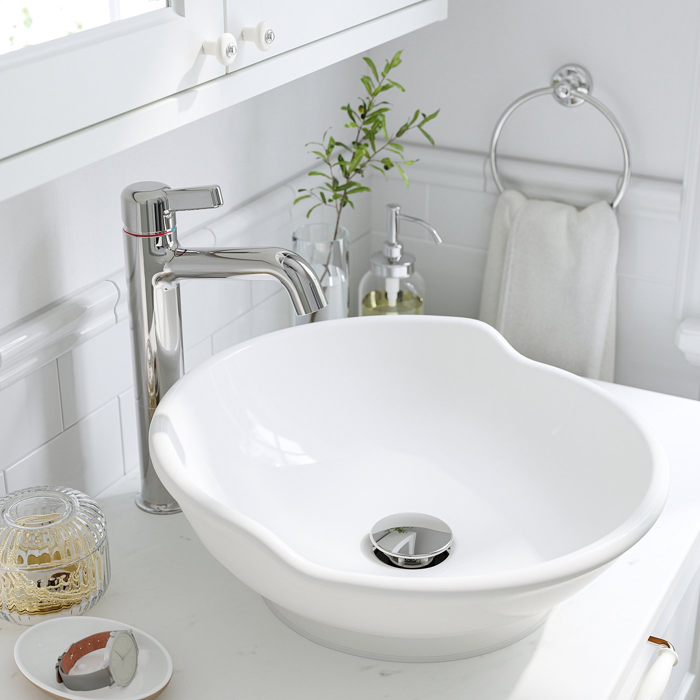 TÄNNFORSEN / VÄSTERSJÖN wash-stnd w doors/wash-basin, white/brown walnut effect, 62x49x79 cm