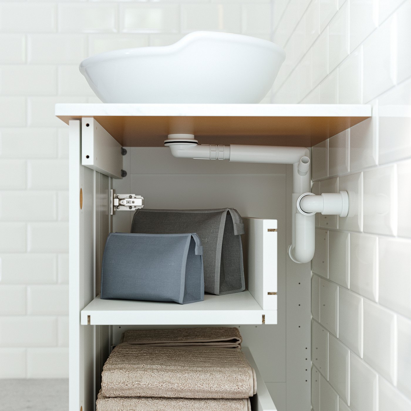 TÄNNFORSEN / VÄSTERSJÖN wash-stnd w doors/wash-basin, white/brown walnut effect, 62x49x79 cm