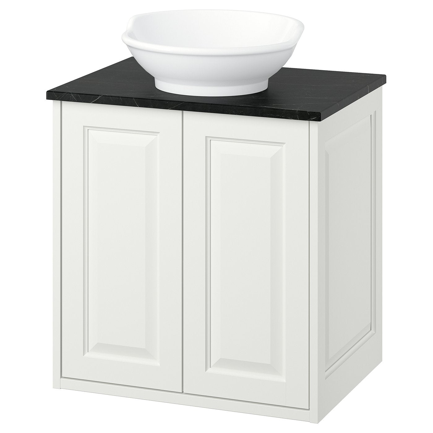 TÄNNFORSEN / VÄSTERSJÖN wash-stnd w doors/wash-basin, white/black marble effect, 62x49x79 cm