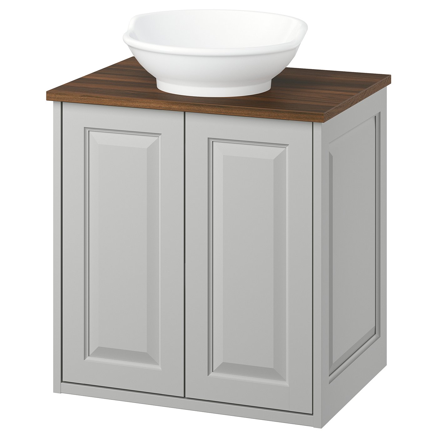 TÄNNFORSEN / VÄSTERSJÖN wash-stnd w doors/wash-basin, light grey/brown walnut effect, 62x49x79 cm