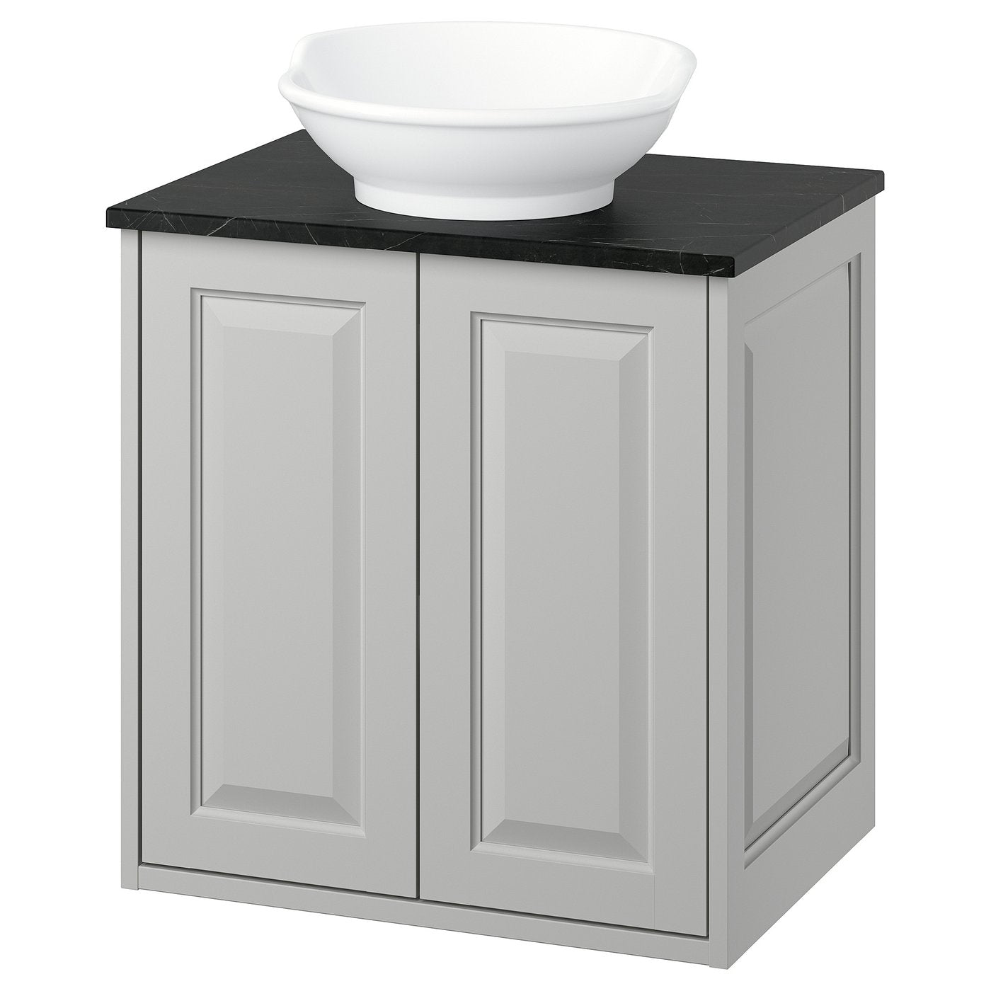 TÄNNFORSEN / VÄSTERSJÖN wash-stnd w doors/wash-basin, light grey/black marble effect, 62x49x79 cm