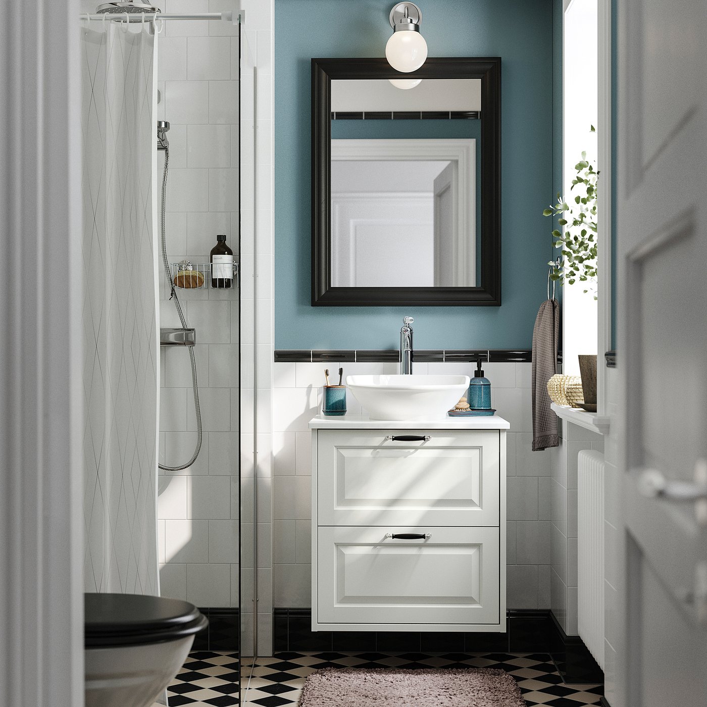 TÄNNFORSEN / VÄSTERSJÖN wash-stnd w drawers/wash-basin, white/white marble effect, 62x49x79 cm