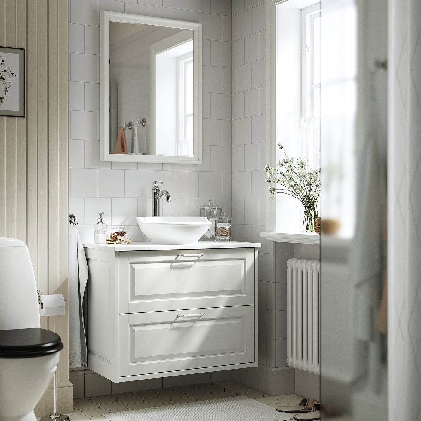 TÄNNFORSEN / VÄSTERSJÖN wash-stnd w drawers/wash-basin, white/white marble effect, 82x49x79 cm
