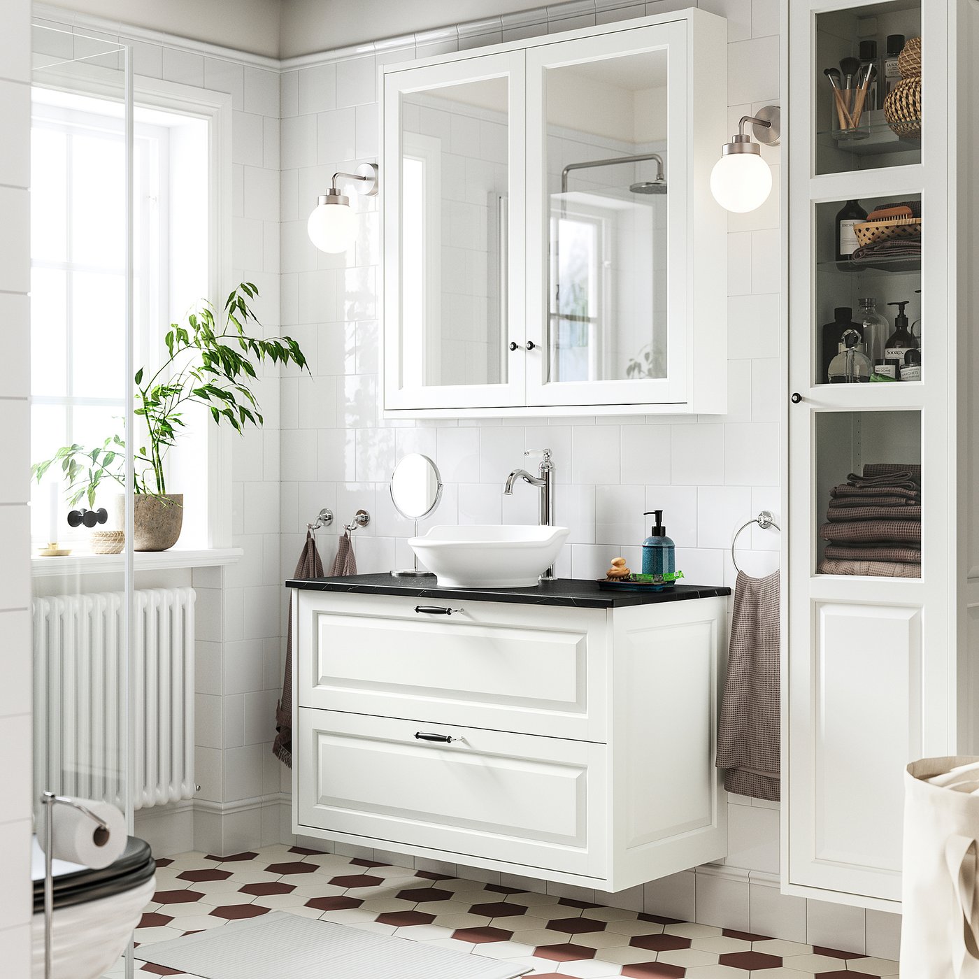 TÄNNFORSEN / VÄSTERSJÖN wash-stnd w drawers/wash-basin, white/black marble effect, 102x49x79 cm