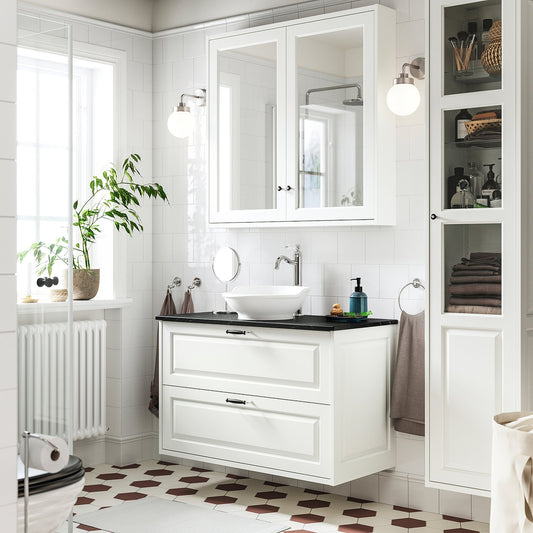 TÄNNFORSEN / VÄSTERSJÖN wash-stnd w drawers/wash-basin, white/black marble effect, 102x49x79 cm