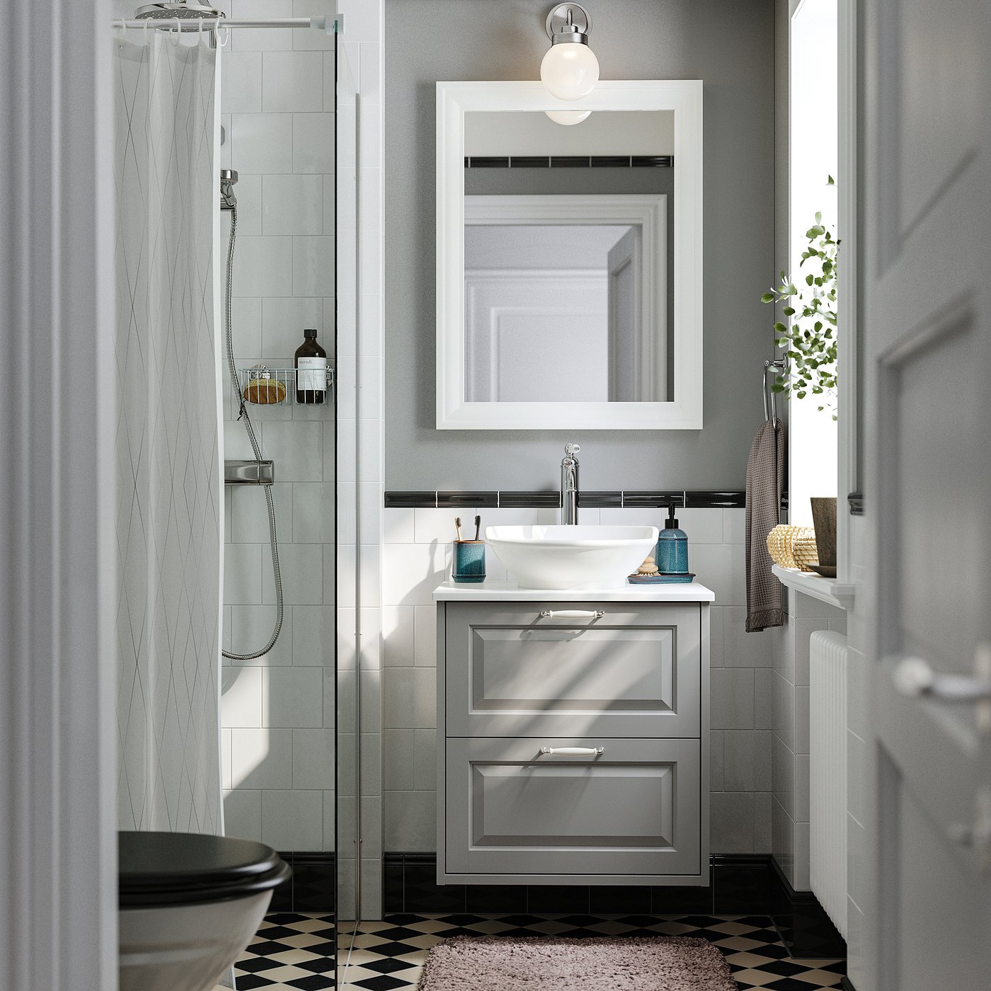 TÄNNFORSEN / VÄSTERSJÖN wash-stnd w drawers/wash-basin, light grey/white marble effect, 62x49x79 cm