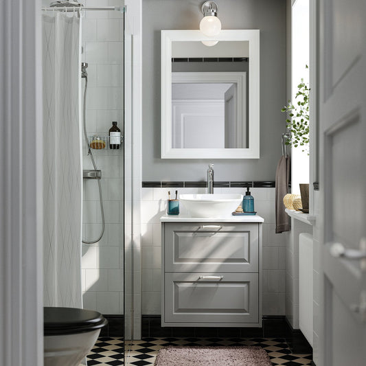 TÄNNFORSEN / VÄSTERSJÖN wash-stnd w drawers/wash-basin, light grey/white marble effect, 62x49x79 cm