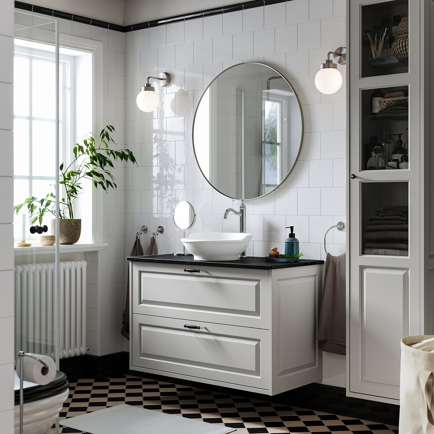 TÄNNFORSEN / VÄSTERSJÖN wash-stnd w drawers/wash-basin, light grey/black marble effect, 102x49x79 cm