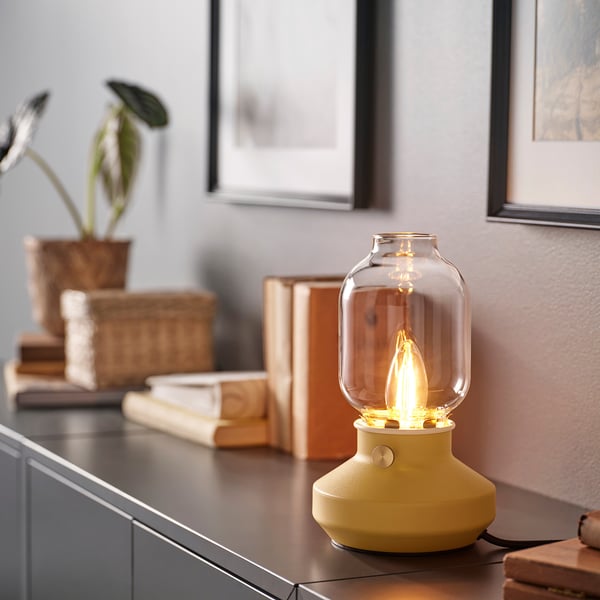 TÄRNABY table lamp, dimmable dark yellow, 25 cm