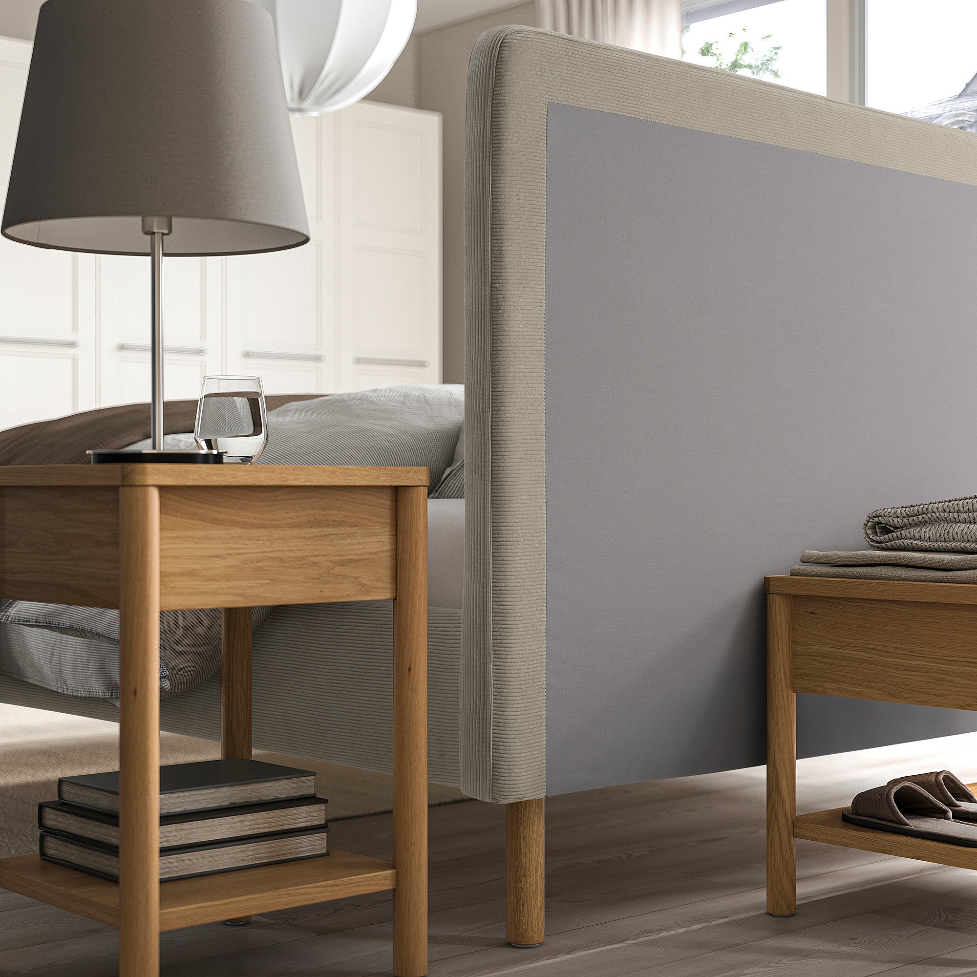 TÄRNKULLEN upholstered bed frame, Kelinge beige/Lillhällan, 140x200 cm