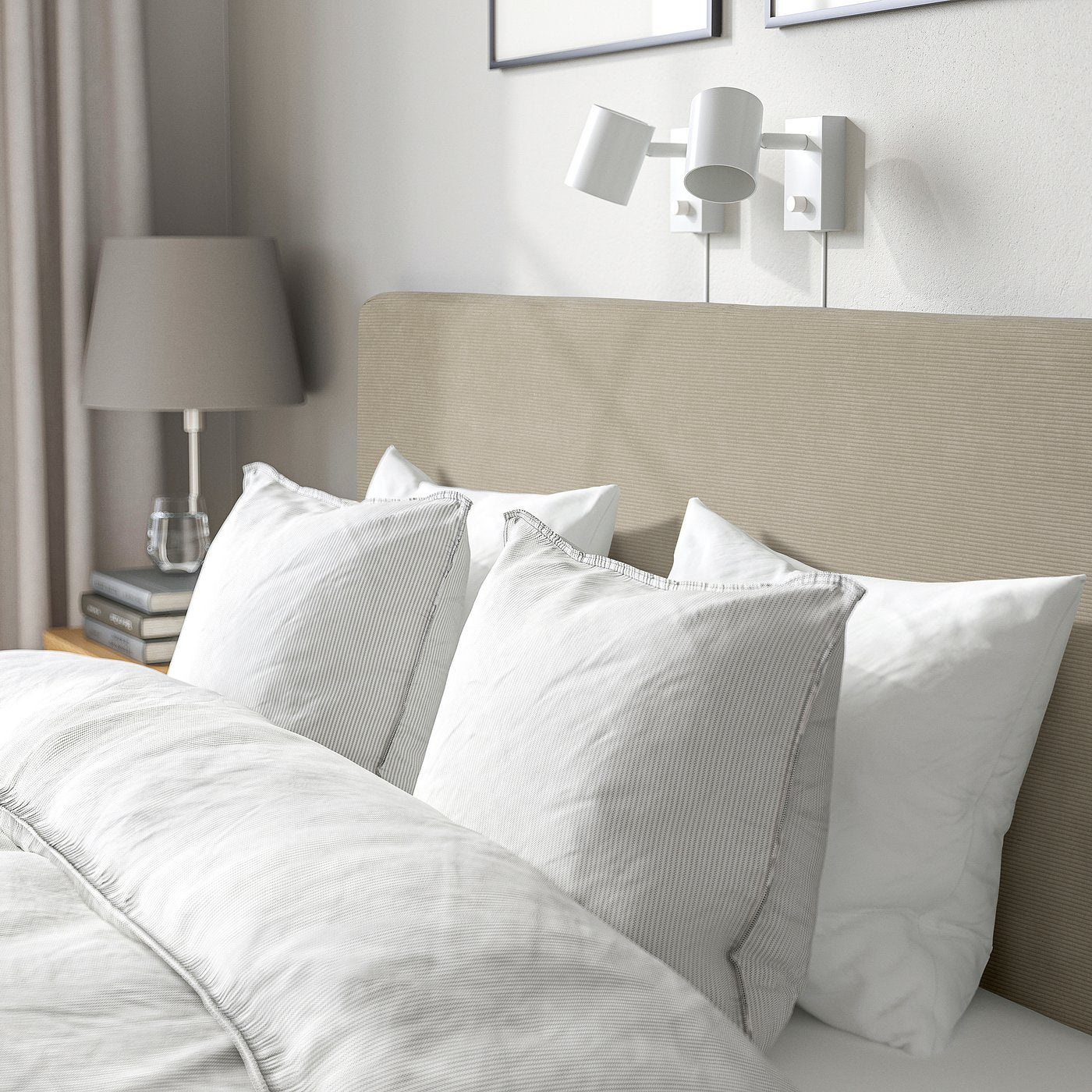 TÄRNKULLEN upholstered bed frame, Kelinge beige/Lindbåden, 200x140 cm