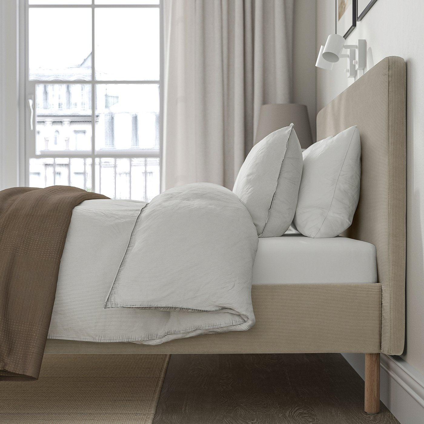TÄRNKULLEN upholstered bed frame, Kelinge beige/Lindbåden, 200x160 cm