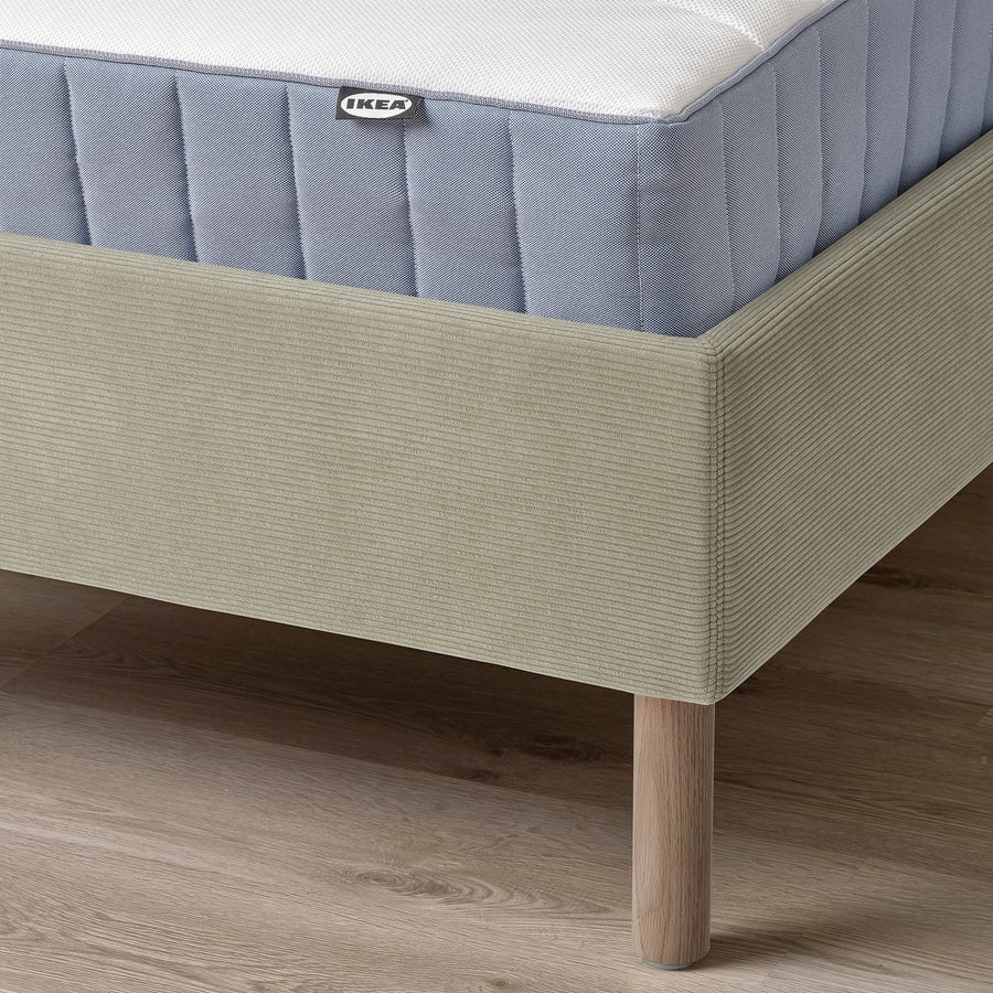 TÄRNKULLEN upholstered bed frame, Kelinge beige/Lindbåden, 140x200 cm