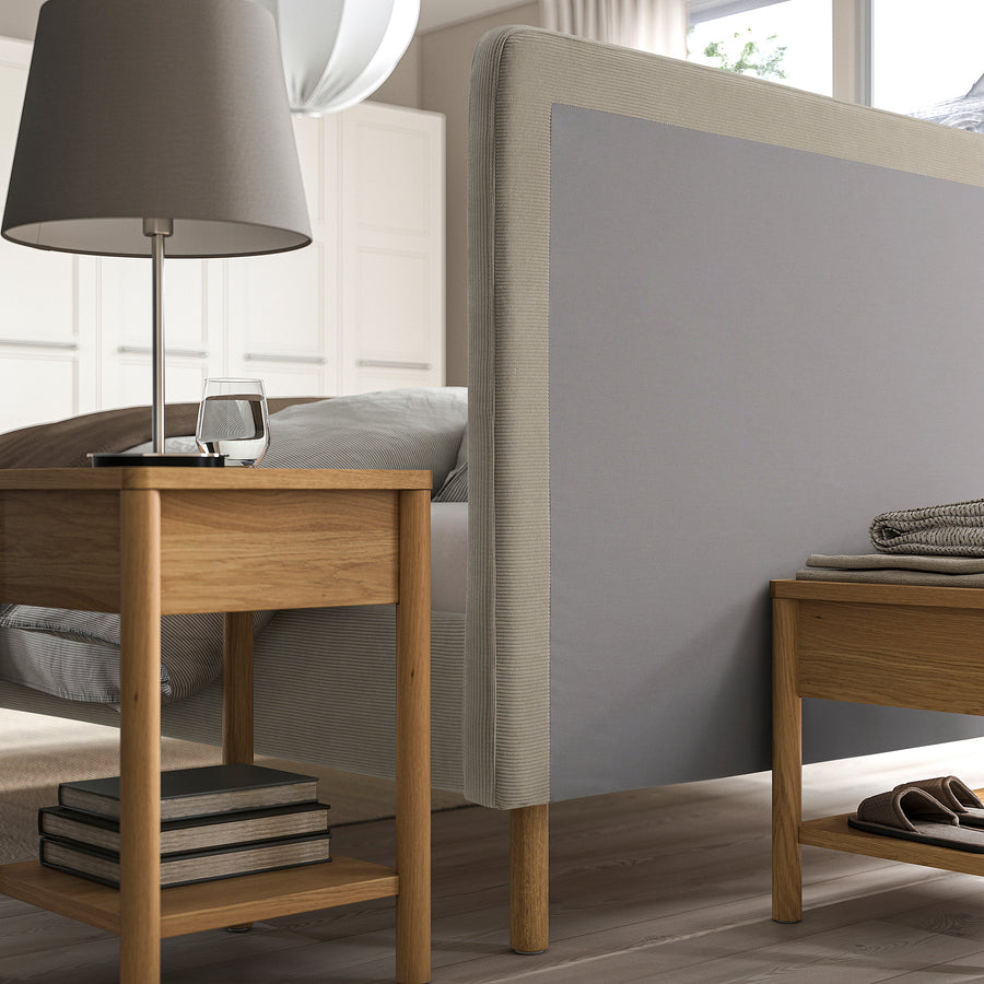 TÄRNKULLEN upholstered bed frame, Kelinge beige/Luröy, 140x200 cm