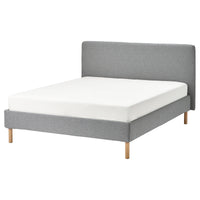 TÄRNKULLEN upholstered bed frame, Tibbleby beige/grey/Lillhällan, 160x200 cm